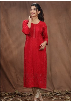 Red  Viscose Designer Kurti